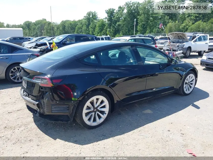 2022 Tesla Model 3 Rear-Wheel Drive VIN: 5YJ3E1EA6NF287858 Lot: 45642044