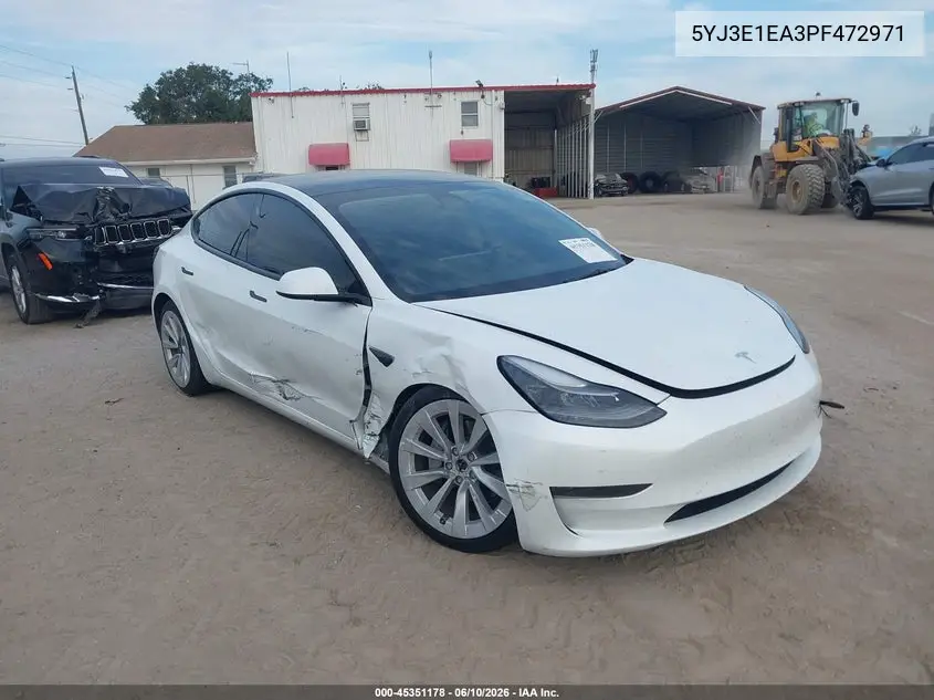2023 Tesla Model 3 Rear-Wheel Drive VIN: 5YJ3E1EA3PF472971 Lot: 45351178