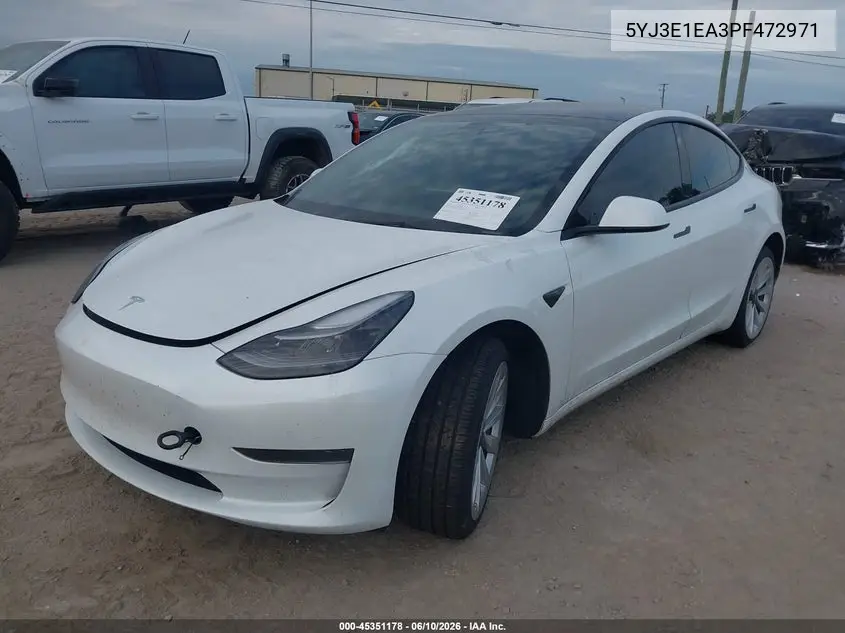 2023 Tesla Model 3 Rear-Wheel Drive VIN: 5YJ3E1EA3PF472971 Lot: 45351178
