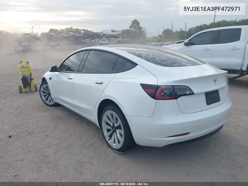 2023 Tesla Model 3 Rear-Wheel Drive VIN: 5YJ3E1EA3PF472971 Lot: 45351178