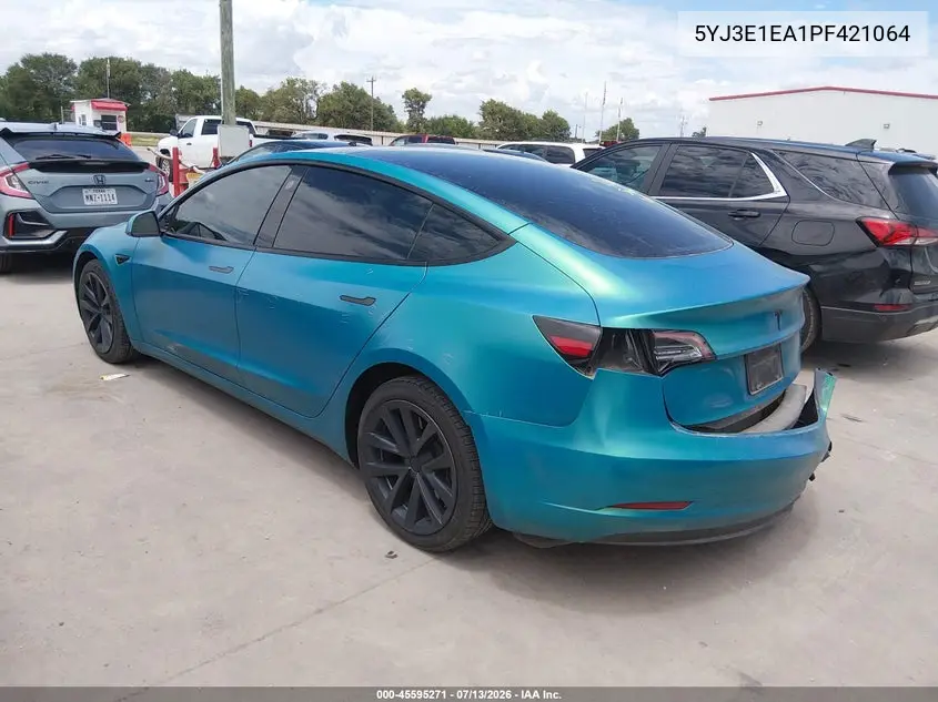 2023 Tesla Model 3 Rear-Wheel Drive VIN: 5YJ3E1EA1PF421064 Lot: 45595271