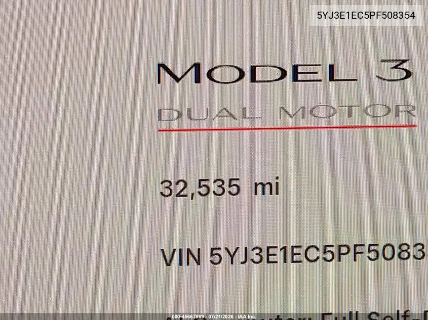 2023 Tesla Model 3 Performance Dual Motor All-Wheel Drive VIN: 5YJ3E1EC5PF508354 Lot: 45667869