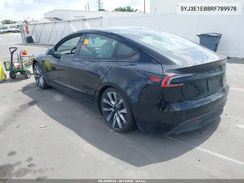 2024 Tesla Model 3 Long Range Dual Motor All-Wheel Drive VIN: 5YJ3E1EB8RF789978 Lot: 45409165