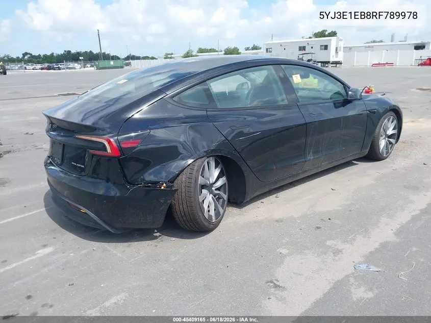 2024 Tesla Model 3 Long Range Dual Motor All-Wheel Drive VIN: 5YJ3E1EB8RF789978 Lot: 45409165