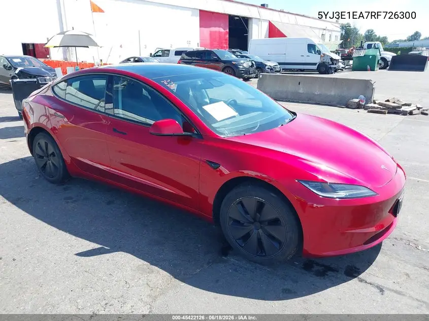 2024 Tesla Model 3 Long Range Dual Motor All-Wheel Drive/Rear-Wheel Drive VIN: 5YJ3E1EA7RF726300 Lot: 45422126