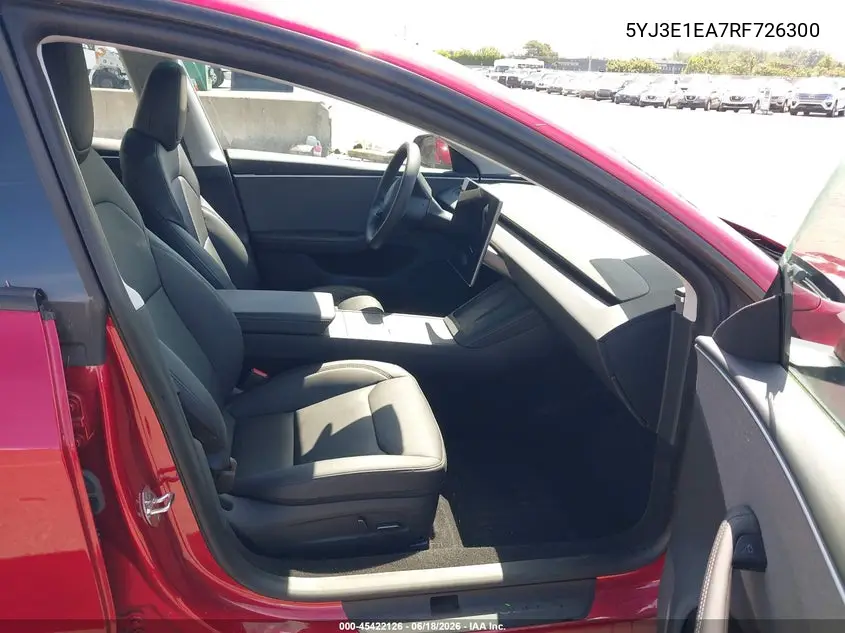 2024 Tesla Model 3 Long Range Dual Motor All-Wheel Drive/Rear-Wheel Drive VIN: 5YJ3E1EA7RF726300 Lot: 45422126