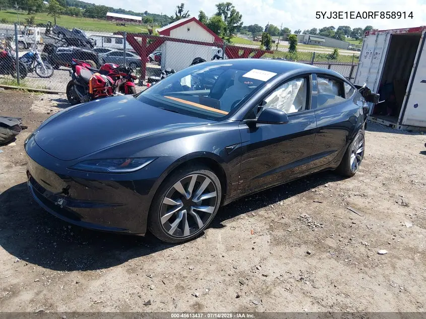 2024 Tesla Model 3 Long Range Dual Motor All-Wheel Drive/Rear-Wheel Drive VIN: 5YJ3E1EA0RF858914 Lot: 45613437