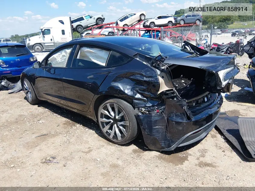 2024 Tesla Model 3 Long Range Dual Motor All-Wheel Drive/Rear-Wheel Drive VIN: 5YJ3E1EA0RF858914 Lot: 45613437