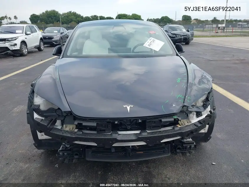 2025 Tesla Model 3 Long Range Rear-Wheel Drive/Standard Rear-Wheel Drive VIN: 5YJ3E1EA6SF922041 Lot: 45477243