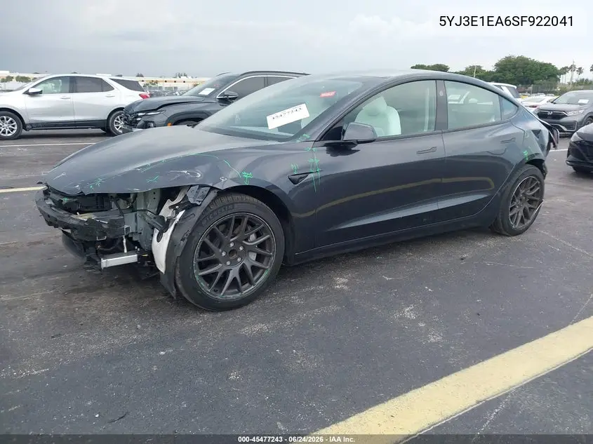 2025 Tesla Model 3 Long Range Rear-Wheel Drive/Standard Rear-Wheel Drive VIN: 5YJ3E1EA6SF922041 Lot: 45477243