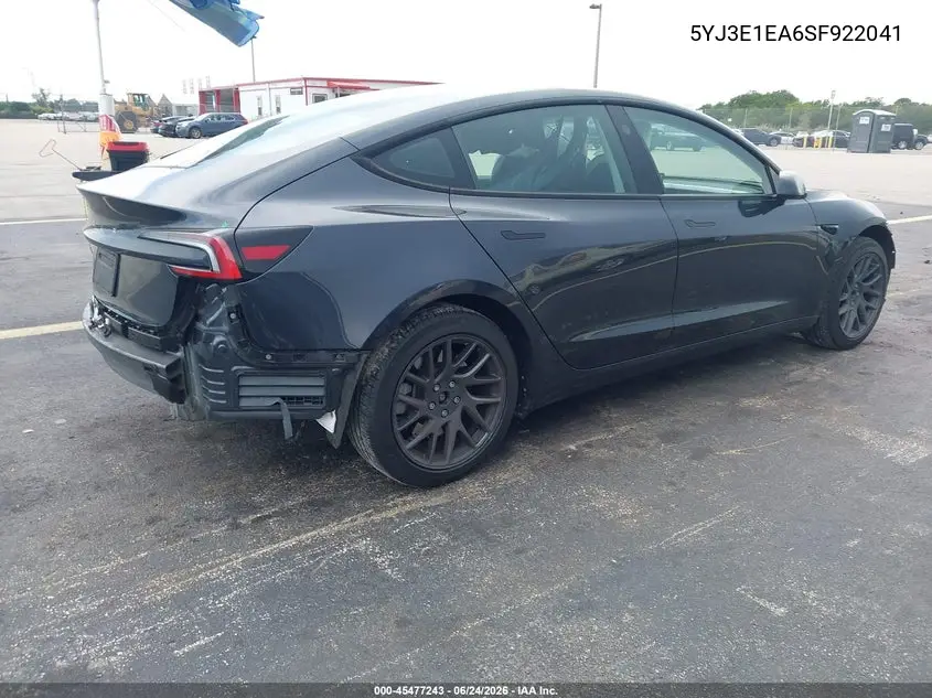 2025 Tesla Model 3 Long Range Rear-Wheel Drive/Standard Rear-Wheel Drive VIN: 5YJ3E1EA6SF922041 Lot: 45477243