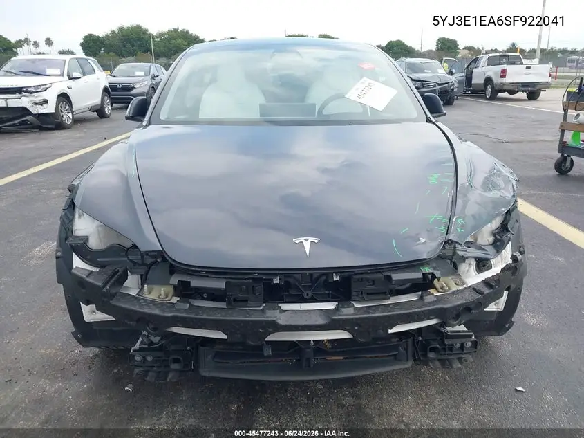 2025 Tesla Model 3 Long Range Rear-Wheel Drive/Standard Rear-Wheel Drive VIN: 5YJ3E1EA6SF922041 Lot: 45477243