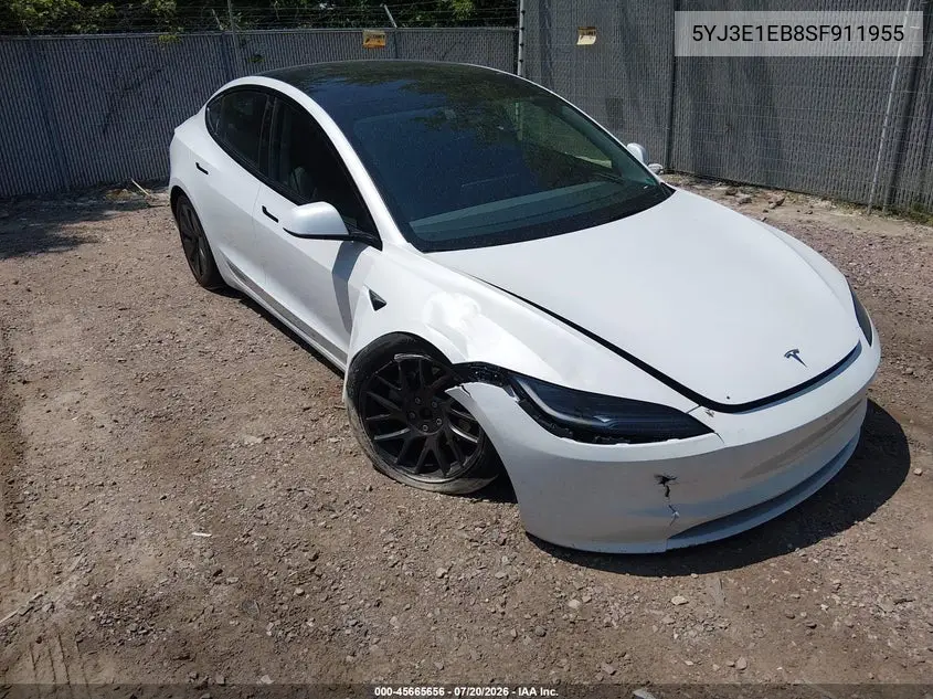 2025 Tesla Model 3 Long Range All-Wheel Drive VIN: 5YJ3E1EB8SF911955 Lot: 45665656