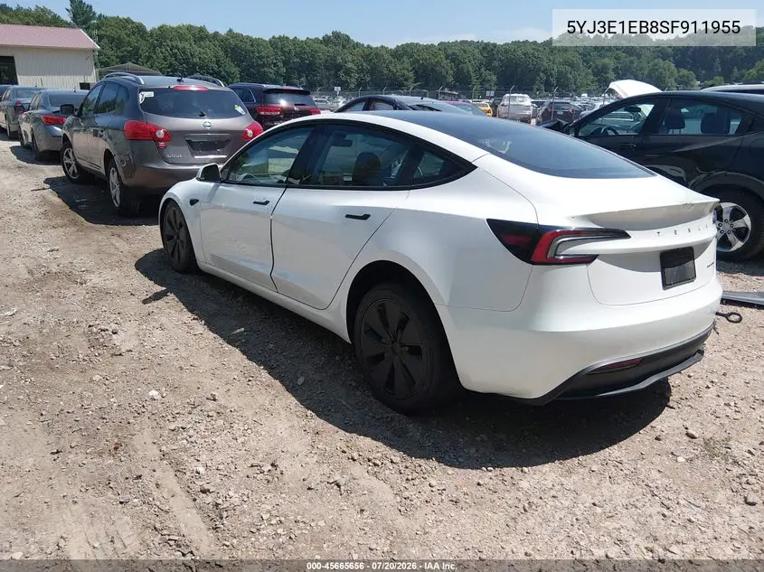 2025 Tesla Model 3 Long Range All-Wheel Drive VIN: 5YJ3E1EB8SF911955 Lot: 45665656
