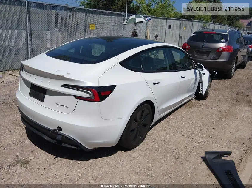2025 Tesla Model 3 Long Range All-Wheel Drive VIN: 5YJ3E1EB8SF911955 Lot: 45665656