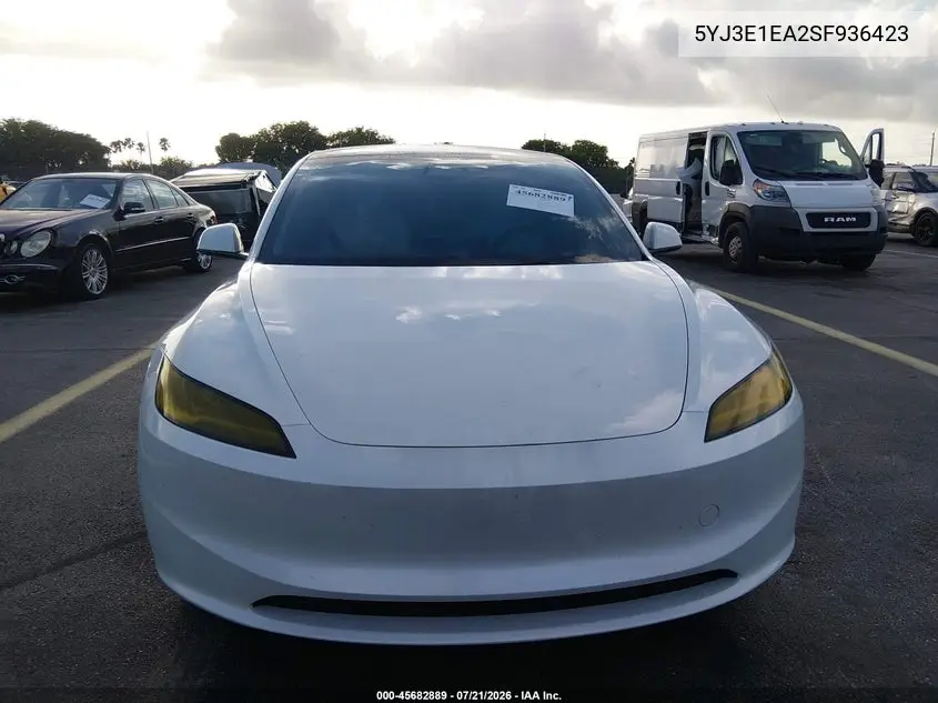 2025 Tesla Model 3 Long Range Rear-Wheel Drive/Standard Rear-Wheel Drive VIN: 5YJ3E1EA2SF936423 Lot: 45682889