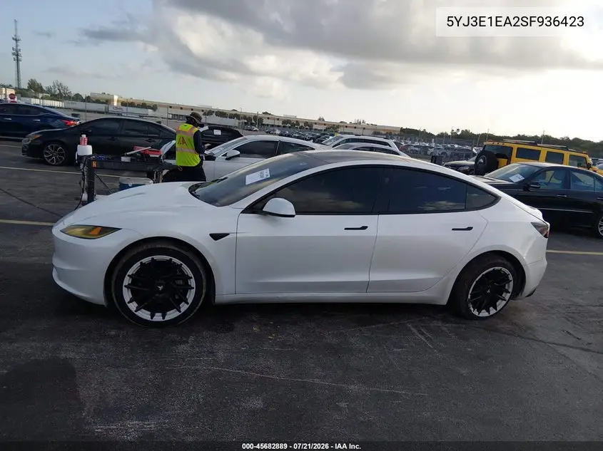 2025 Tesla Model 3 Long Range Rear-Wheel Drive/Standard Rear-Wheel Drive VIN: 5YJ3E1EA2SF936423 Lot: 45682889