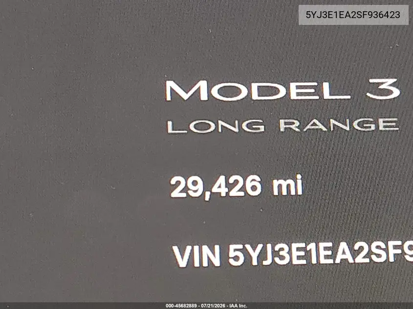 2025 Tesla Model 3 Long Range Rear-Wheel Drive/Standard Rear-Wheel Drive VIN: 5YJ3E1EA2SF936423 Lot: 45682889