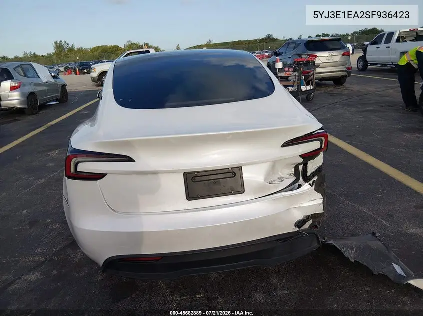 2025 Tesla Model 3 Long Range Rear-Wheel Drive/Standard Rear-Wheel Drive VIN: 5YJ3E1EA2SF936423 Lot: 45682889