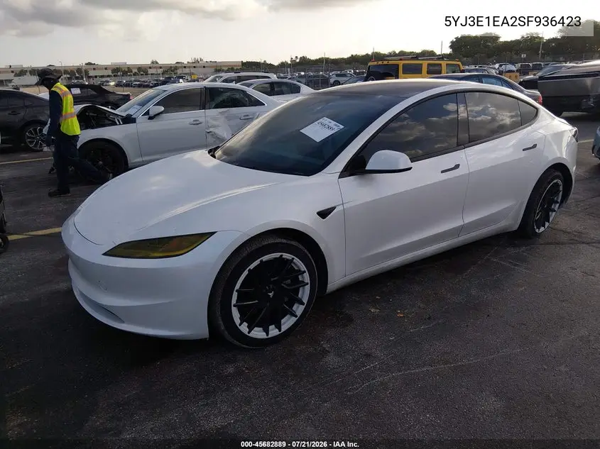 2025 Tesla Model 3 Long Range Rear-Wheel Drive/Standard Rear-Wheel Drive VIN: 5YJ3E1EA2SF936423 Lot: 45682889