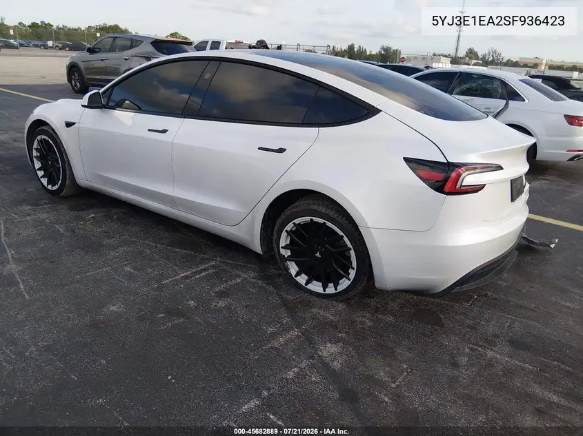 2025 Tesla Model 3 Long Range Rear-Wheel Drive/Standard Rear-Wheel Drive VIN: 5YJ3E1EA2SF936423 Lot: 45682889