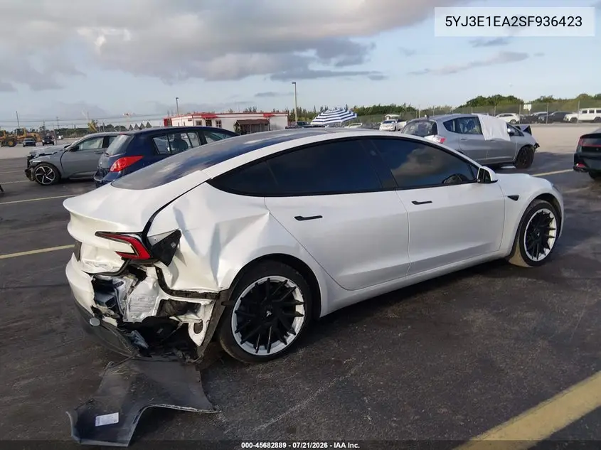 2025 Tesla Model 3 Long Range Rear-Wheel Drive/Standard Rear-Wheel Drive VIN: 5YJ3E1EA2SF936423 Lot: 45682889