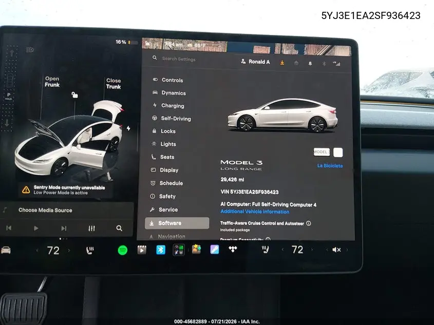 2025 Tesla Model 3 Long Range Rear-Wheel Drive/Standard Rear-Wheel Drive VIN: 5YJ3E1EA2SF936423 Lot: 45682889