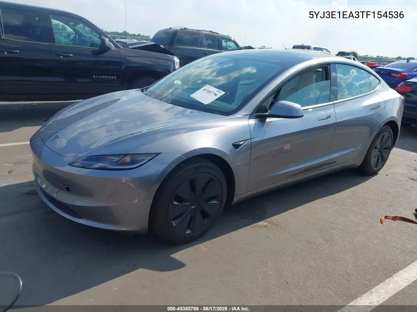 2026 Tesla Model 3 Premium Rear-Wheel Drive/Rear-Wheel Drive VIN: 5YJ3E1EA3TF154536 Lot: 45385796