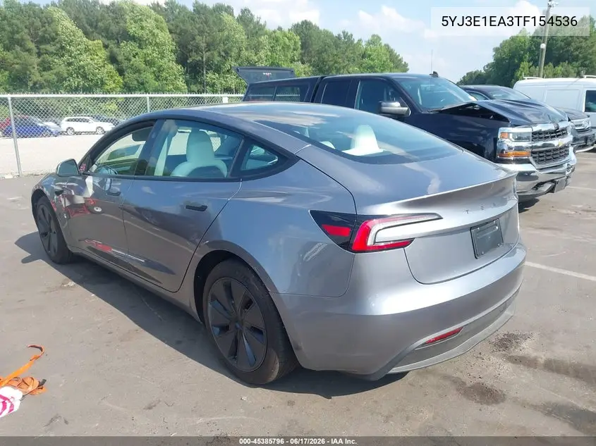 2026 Tesla Model 3 Premium Rear-Wheel Drive/Rear-Wheel Drive VIN: 5YJ3E1EA3TF154536 Lot: 45385796
