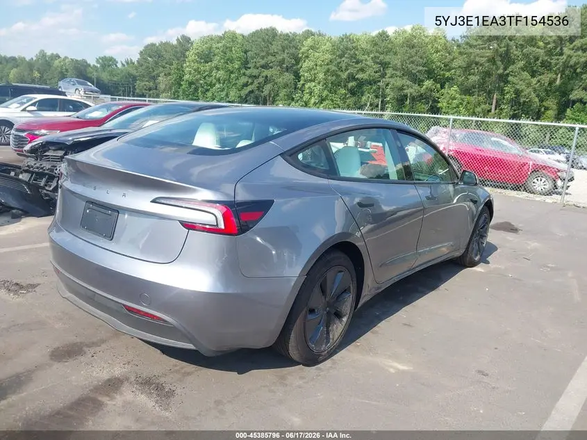 2026 Tesla Model 3 Premium Rear-Wheel Drive/Rear-Wheel Drive VIN: 5YJ3E1EA3TF154536 Lot: 45385796