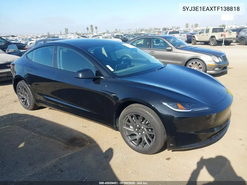 2026 Tesla Model 3 Premium Rear-Wheel Drive/Rear-Wheel Drive VIN: 5YJ3E1EAXTF138818 Lot: 45559481