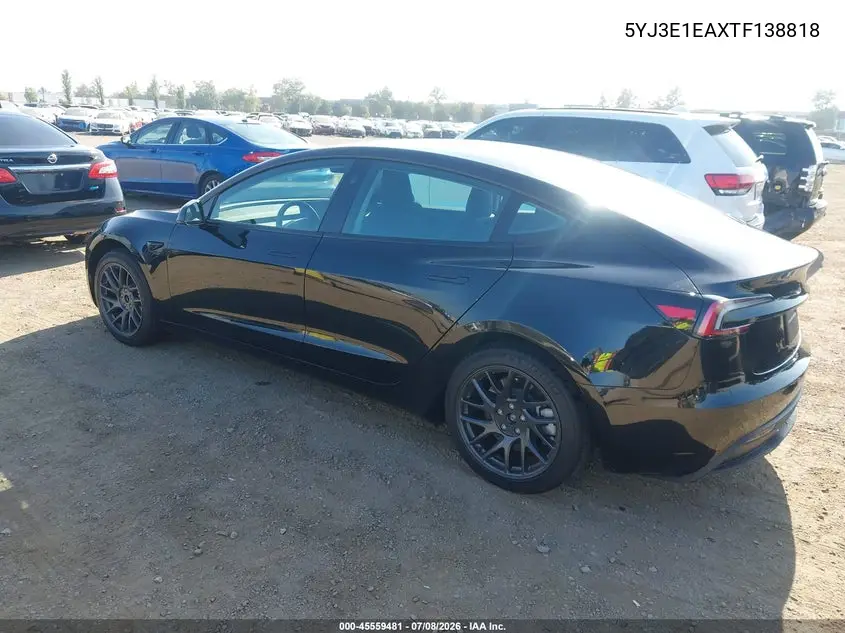 2026 Tesla Model 3 Premium Rear-Wheel Drive/Rear-Wheel Drive VIN: 5YJ3E1EAXTF138818 Lot: 45559481