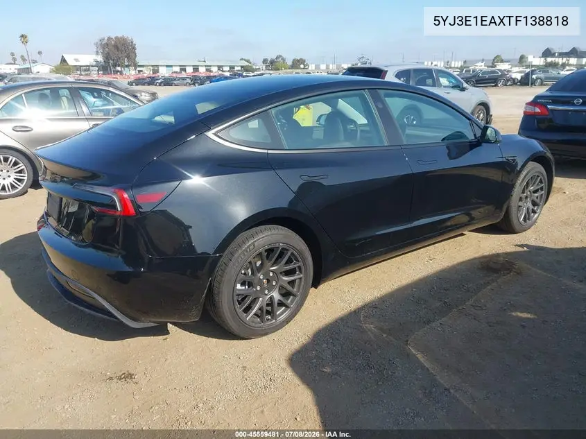 2026 Tesla Model 3 Premium Rear-Wheel Drive/Rear-Wheel Drive VIN: 5YJ3E1EAXTF138818 Lot: 45559481