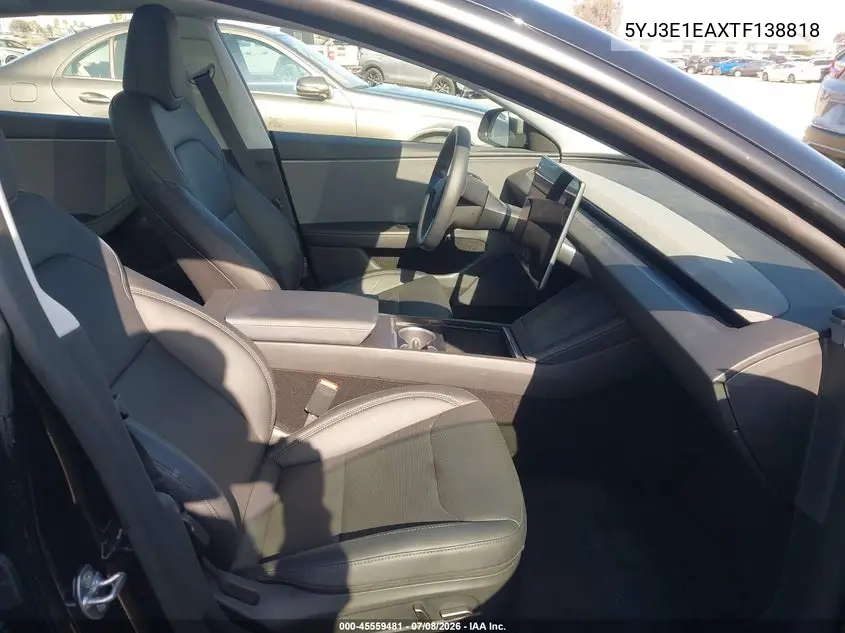 2026 Tesla Model 3 Premium Rear-Wheel Drive/Rear-Wheel Drive VIN: 5YJ3E1EAXTF138818 Lot: 45559481