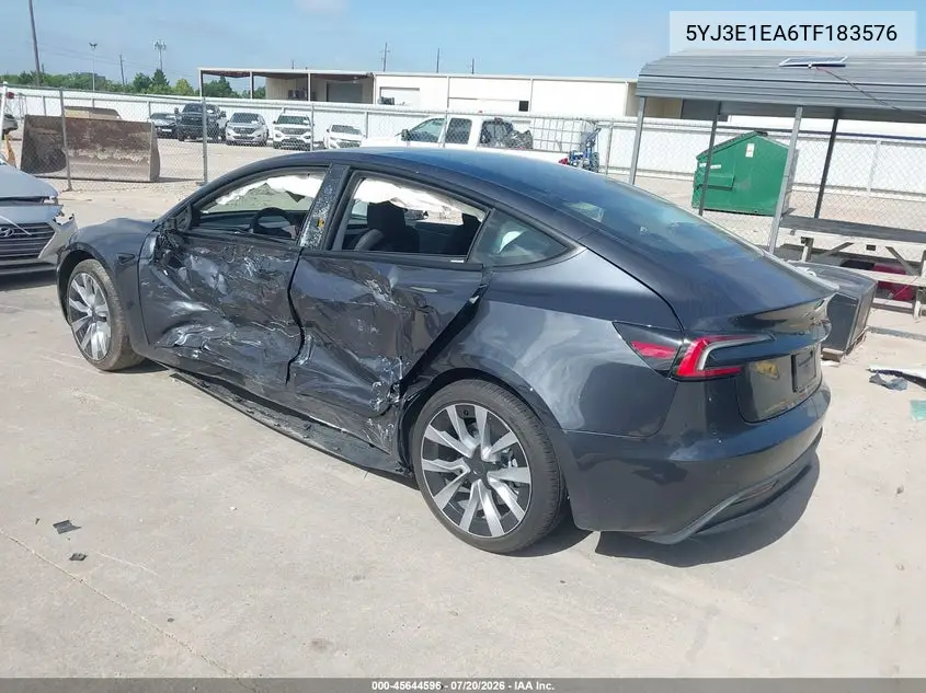 2026 Tesla Model 3 Premium Rear-Wheel Drive/Rear-Wheel Drive VIN: 5YJ3E1EA6TF183576 Lot: 45644596