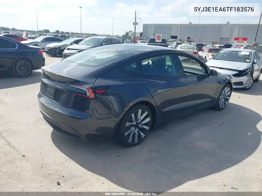 2026 Tesla Model 3 Premium Rear-Wheel Drive/Rear-Wheel Drive VIN: 5YJ3E1EA6TF183576 Lot: 45644596