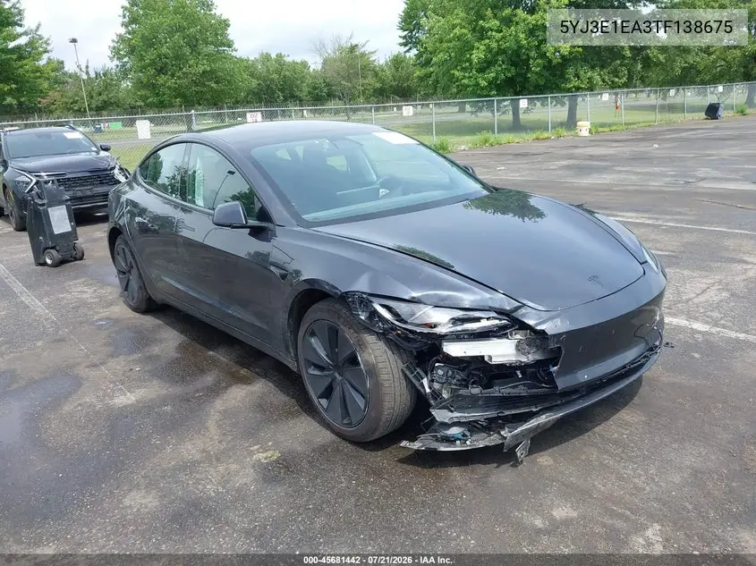 2026 Tesla Model 3 Premium Rear-Wheel Drive/Rear-Wheel Drive VIN: 5YJ3E1EA3TF138675 Lot: 45681442