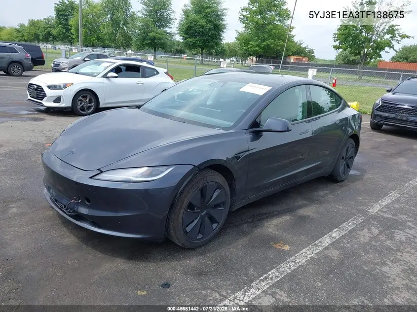 2026 Tesla Model 3 Premium Rear-Wheel Drive/Rear-Wheel Drive VIN: 5YJ3E1EA3TF138675 Lot: 45681442