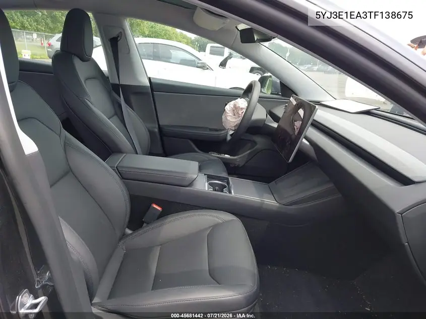 2026 Tesla Model 3 Premium Rear-Wheel Drive/Rear-Wheel Drive VIN: 5YJ3E1EA3TF138675 Lot: 45681442