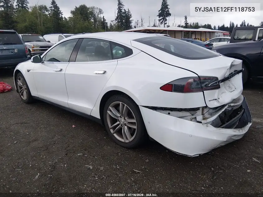 2015 Tesla Model S 60/70/85 VIN: 5YJSA1E12FF118753 Lot: 45603807