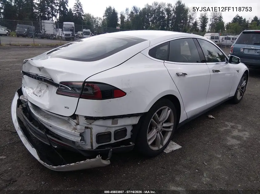 2015 Tesla Model S 60/70/85 VIN: 5YJSA1E12FF118753 Lot: 45603807