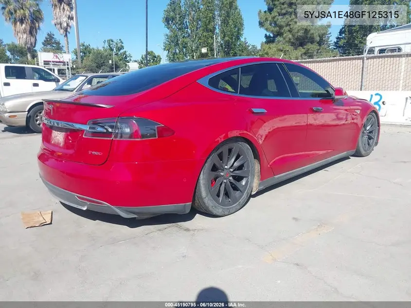 2016 Tesla Model S 90D/P100D/P85D/P90D VIN: 5YJSA1E48GF125315 Lot: 45190795