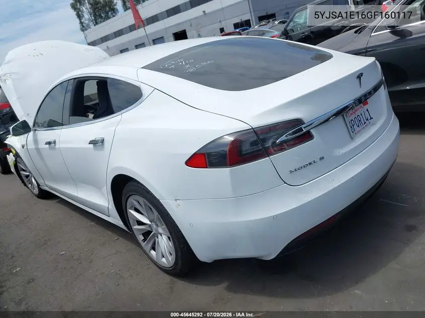 2016 Tesla Model S 60/70/75/85 VIN: 5YJSA1E16GF160117 Lot: 45645292