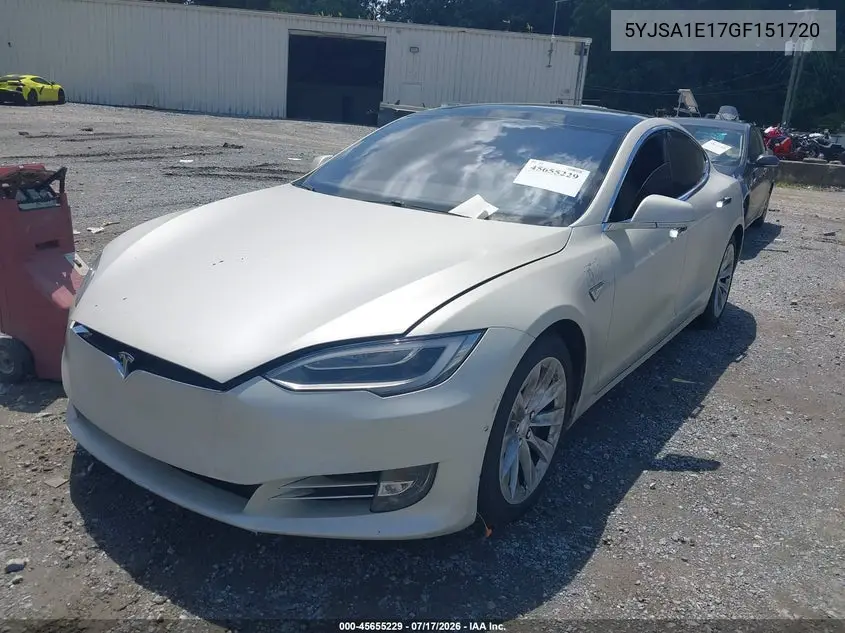 2016 Tesla Model S 60/70/75/85 VIN: 5YJSA1E17GF151720 Lot: 45655229