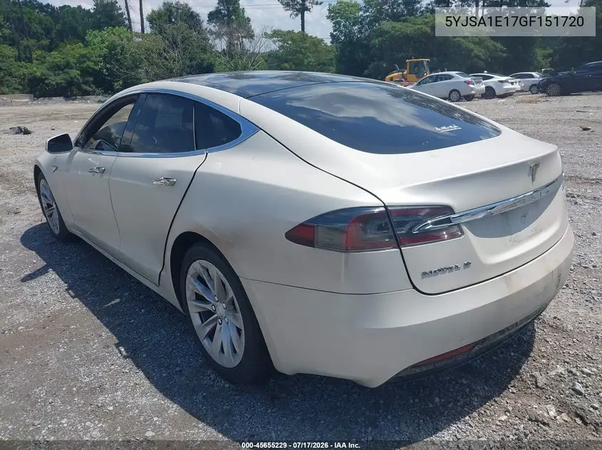 2016 Tesla Model S 60/70/75/85 VIN: 5YJSA1E17GF151720 Lot: 45655229