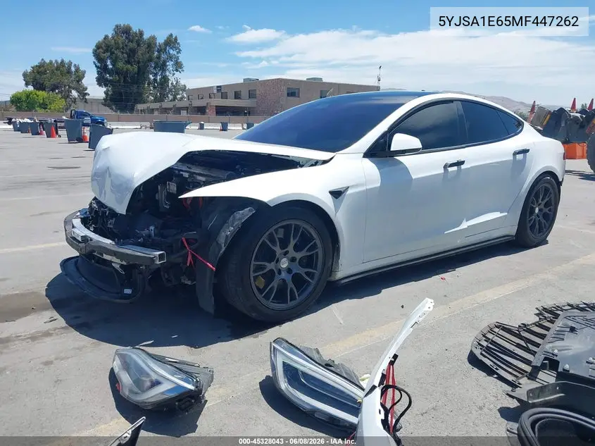 2021 Tesla Model S Plaid Tri Motor All-Wheel Drive VIN: 5YJSA1E65MF447262 Lot: 45328043