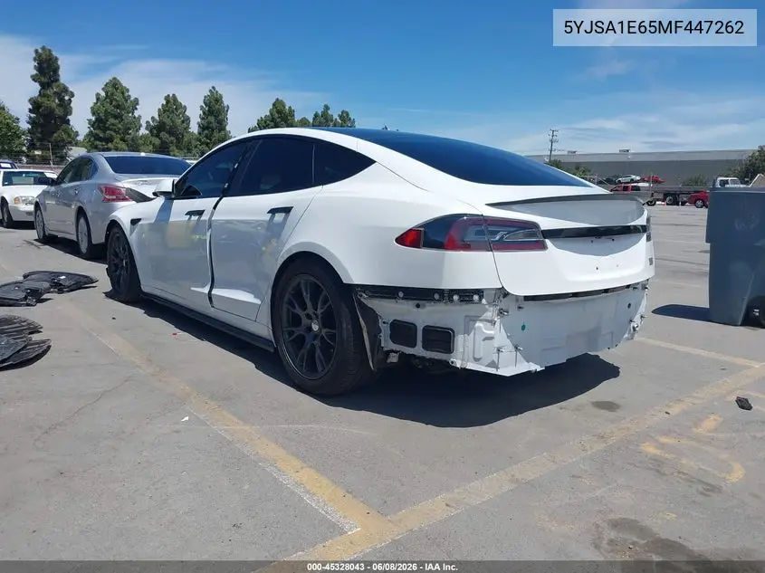 2021 Tesla Model S Plaid Tri Motor All-Wheel Drive VIN: 5YJSA1E65MF447262 Lot: 45328043