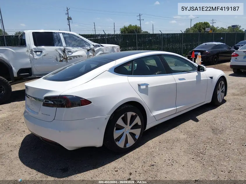 2021 Tesla Model S Long Range Dual Motor All-Wheel Drive/Long Range Plus Dual Motor All-Wheel Drive VIN: 5YJSA1E22MF419187 Lot: 45328555