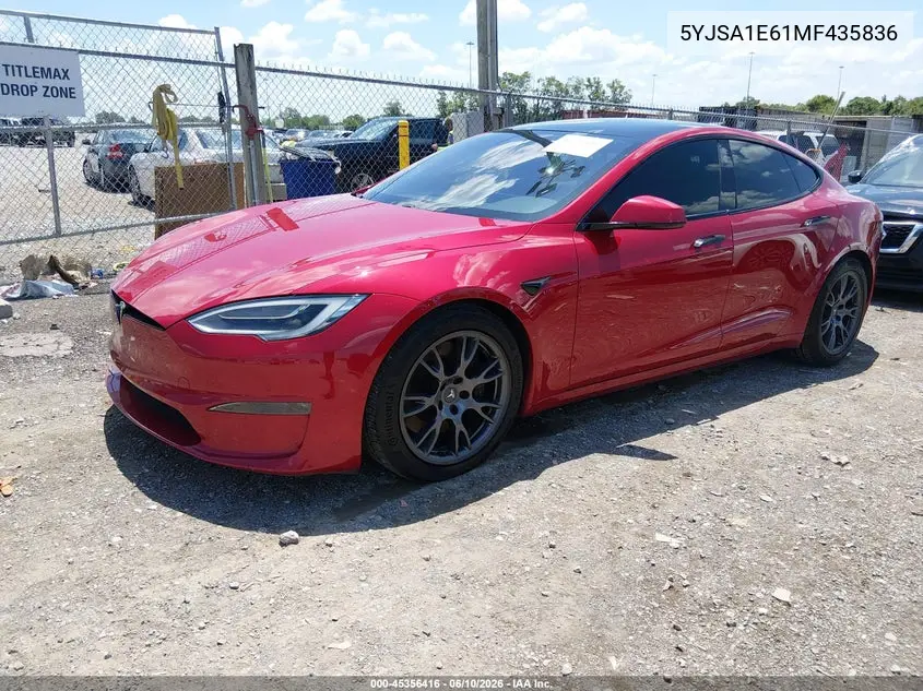 2021 Tesla Model S Plaid Tri Motor All-Wheel Drive VIN: 5YJSA1E61MF435836 Lot: 45356416