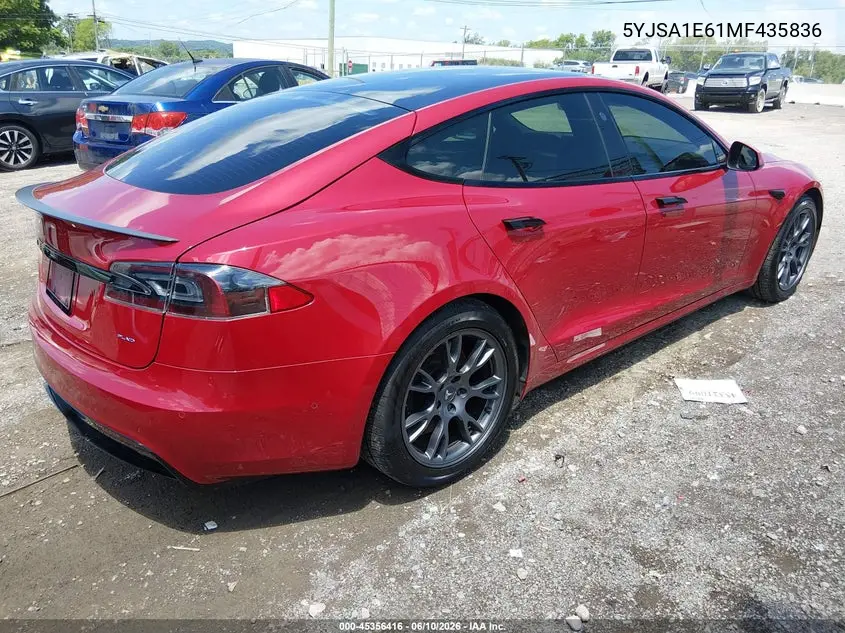 2021 Tesla Model S Plaid Tri Motor All-Wheel Drive VIN: 5YJSA1E61MF435836 Lot: 45356416